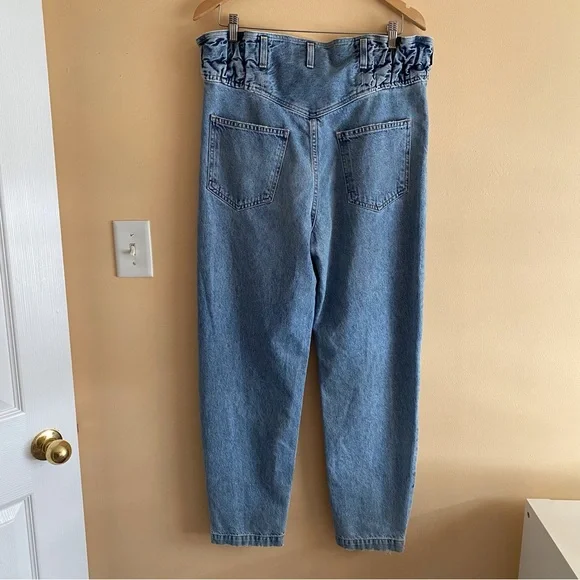 AGOLDE Riya Elasticated Peg Jeans Woman 28 Blue 80s Pleated High Rise NO BELT - Picture 3 of 16